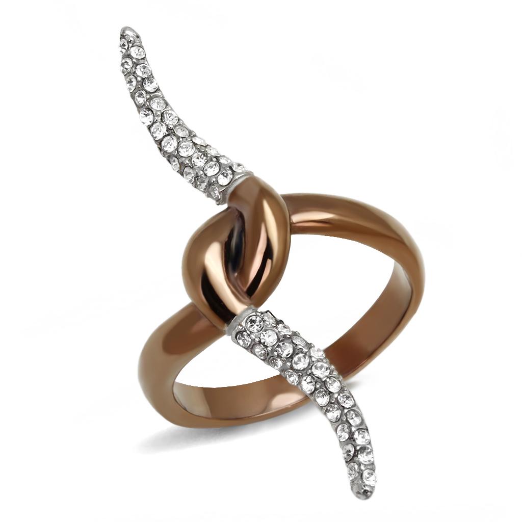 JCE2991 Two Tone IP Light Brown (IP Light coffee) Stainless Steel Ring with Top Grade Crystal  in Clear