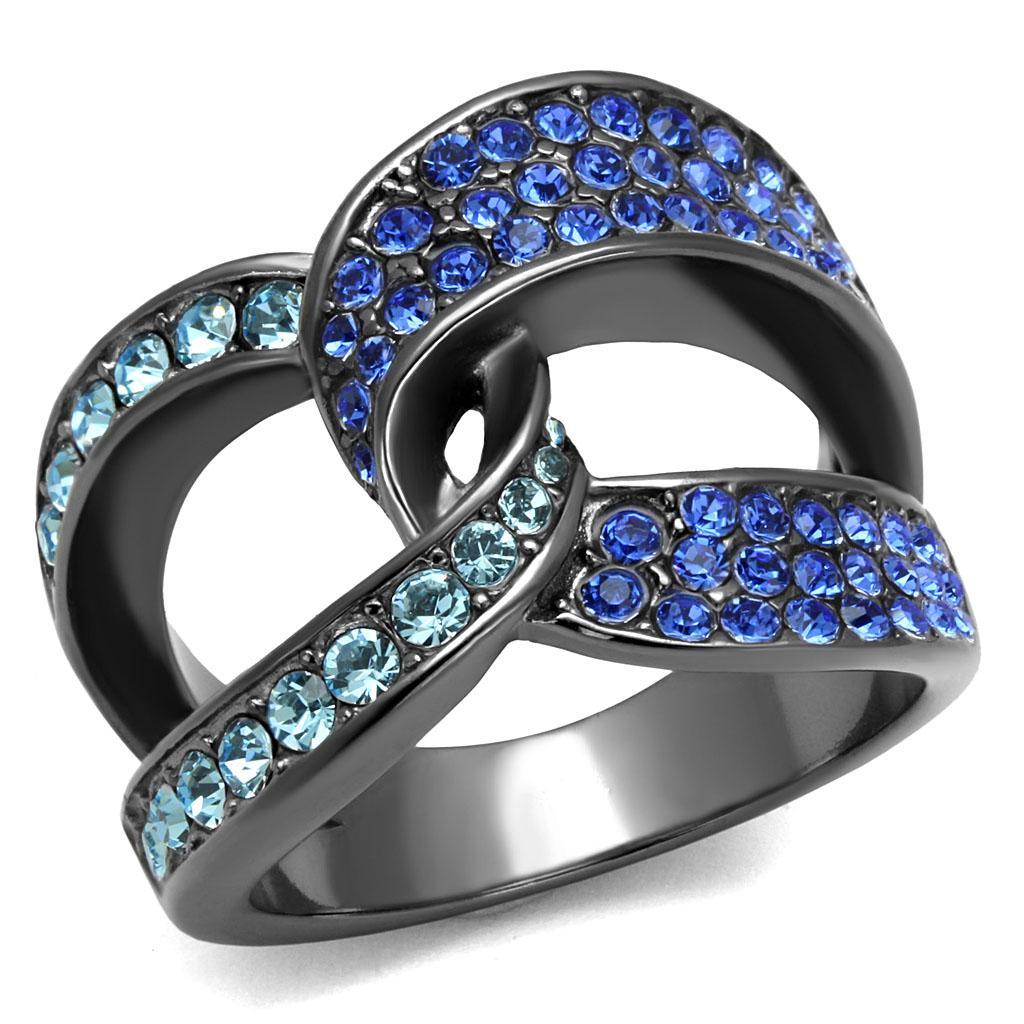 JCE2994 IP Light Black  (IP Gun) Stainless Steel Ring with Top Grade Crystal  in Multi Color
