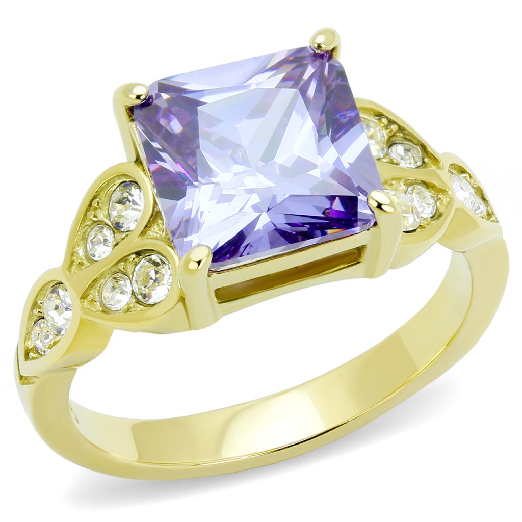JCE3125 IP Gold(Ion Plating) Stainless Steel Ring with AAA Grade CZ  in Light Amethyst