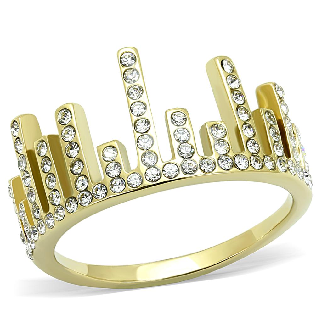 JCE3129 IP Gold(Ion Plating) Stainless Steel Ring with Top Grade Crystal  in Clear