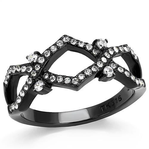 JCE3165 IP Black(Ion Plating) Stainless Steel Ring with AAA Grade CZ  in Clear