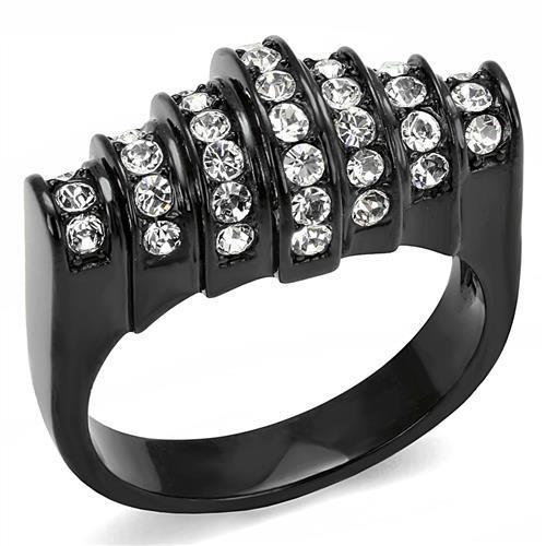 JCE3167 IP Black(Ion Plating) Stainless Steel Ring with Top Grade Crystal  in Clear