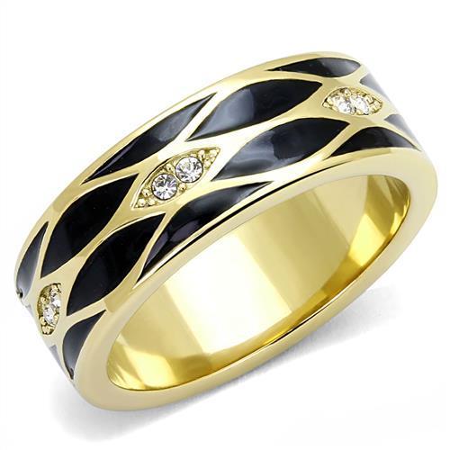 JCE3182 IP Gold(Ion Plating) Stainless Steel Ring with Top Grade Crystal  in Clear