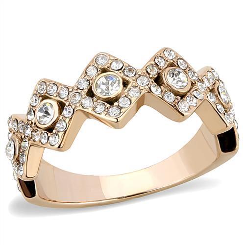 JCE3237 IP Rose Gold(Ion Plating) Stainless Steel Ring with Top Grade Crystal  in Clear