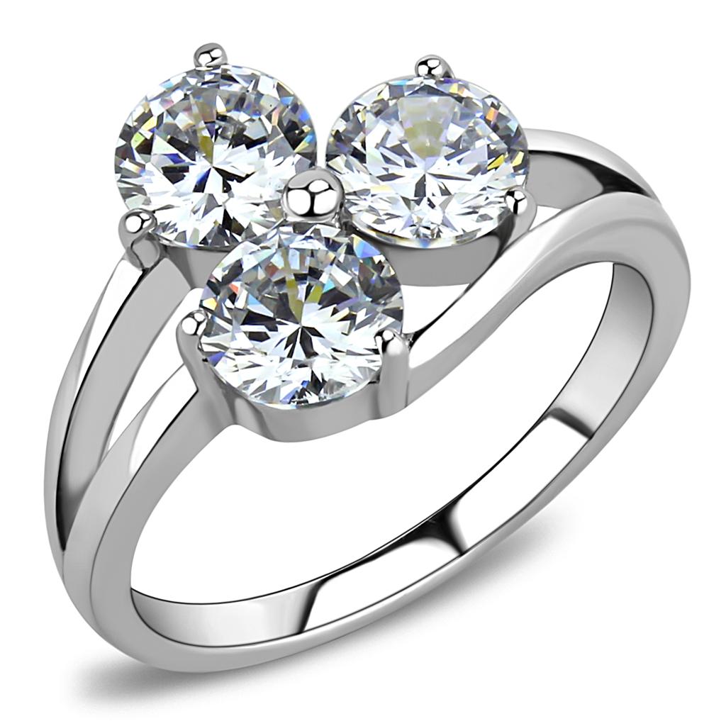JCE3430 High polished (no plating) Stainless Steel Ring with AAA Grade CZ  in Clear