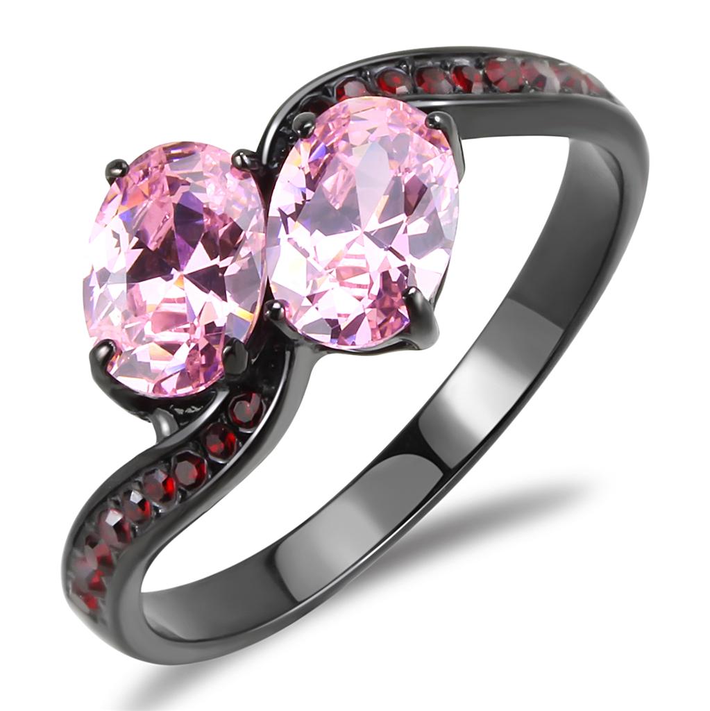 JCE3444 IP Black(Ion Plating) Stainless Steel Ring with AAA Grade CZ  in Rose