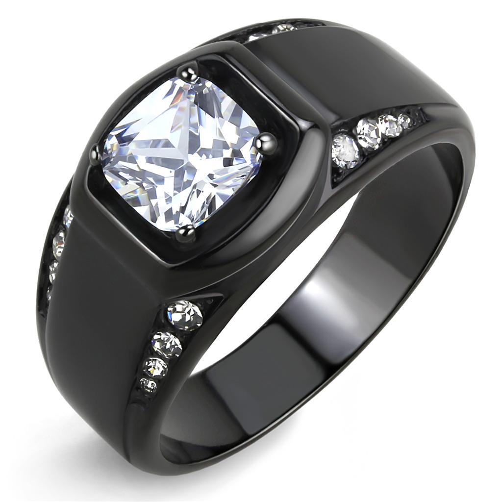 JCE3467 IP Black(Ion Plating) Stainless Steel Ring with AAA Grade CZ  in Clear
