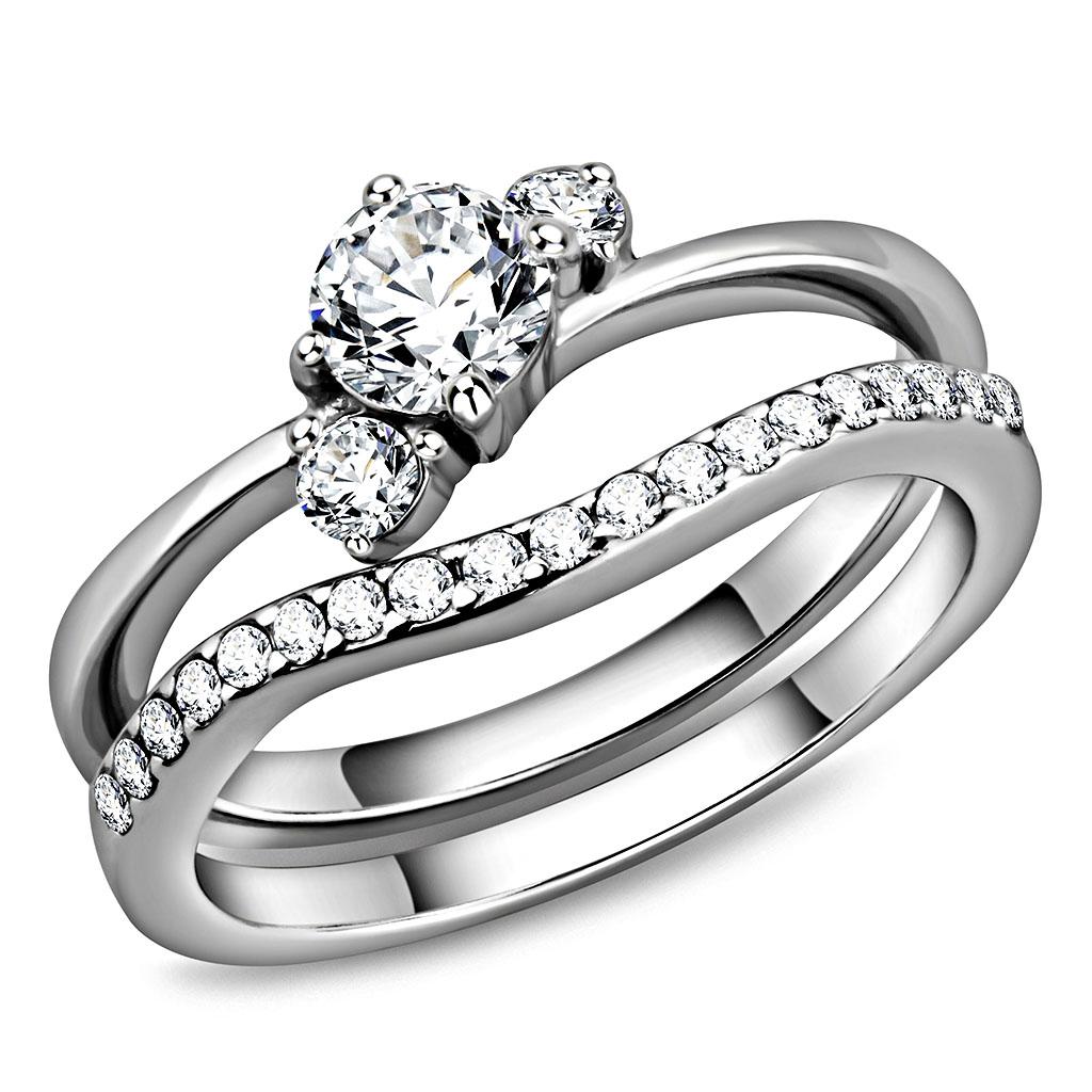 JCE3507 High polished (no plating) Stainless Steel Ring with AAA Grade CZ  in Clear