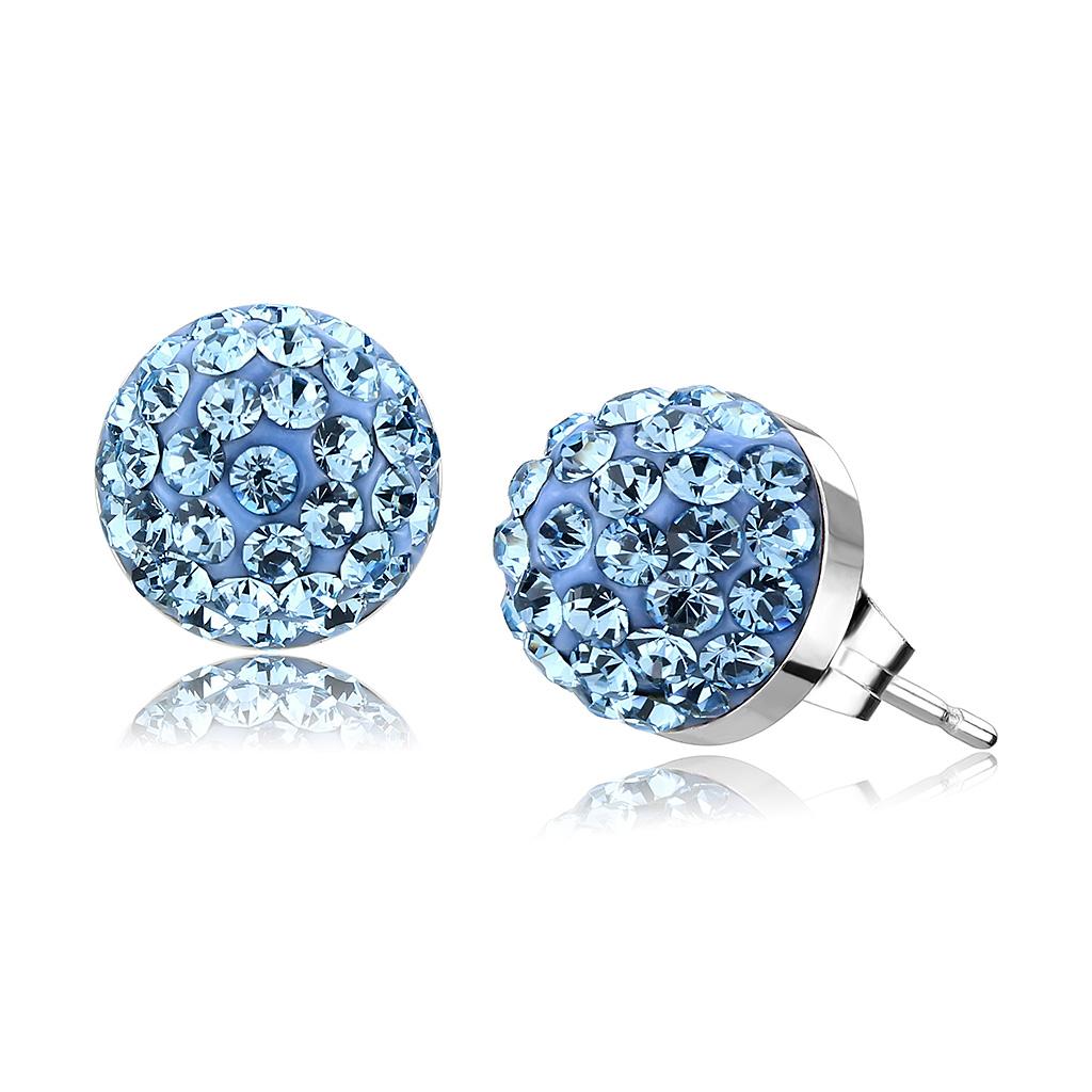 JCE3546 High polished (no plating) Stainless Steel Earrings with Top Grade Crystal in Sea Blue