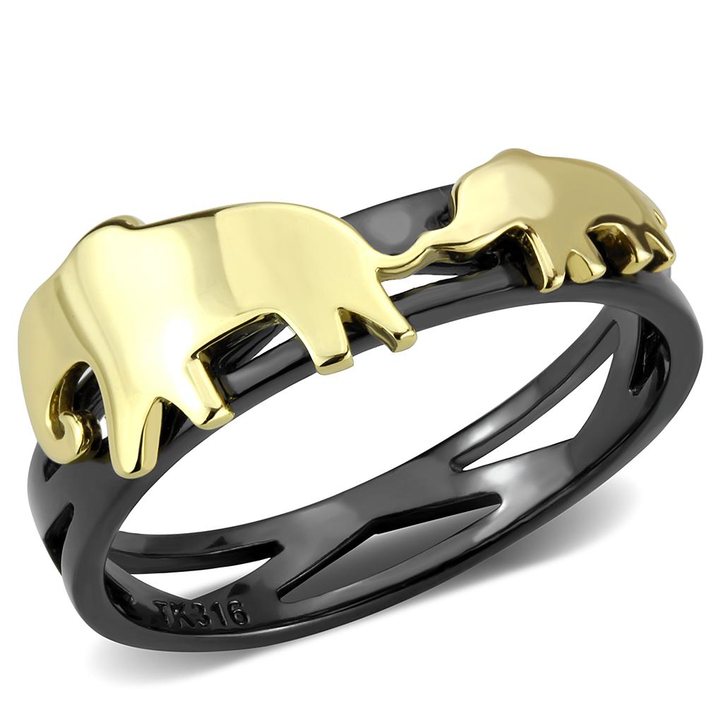 JCE3582 IP Gold+ IP Black (Ion Plating) Stainless Steel Ring with No Stone