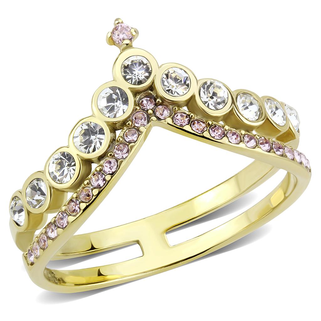 JCE3587 IP Gold(Ion Plating) Stainless Steel Ring with AAA Grade CZ  in Rose