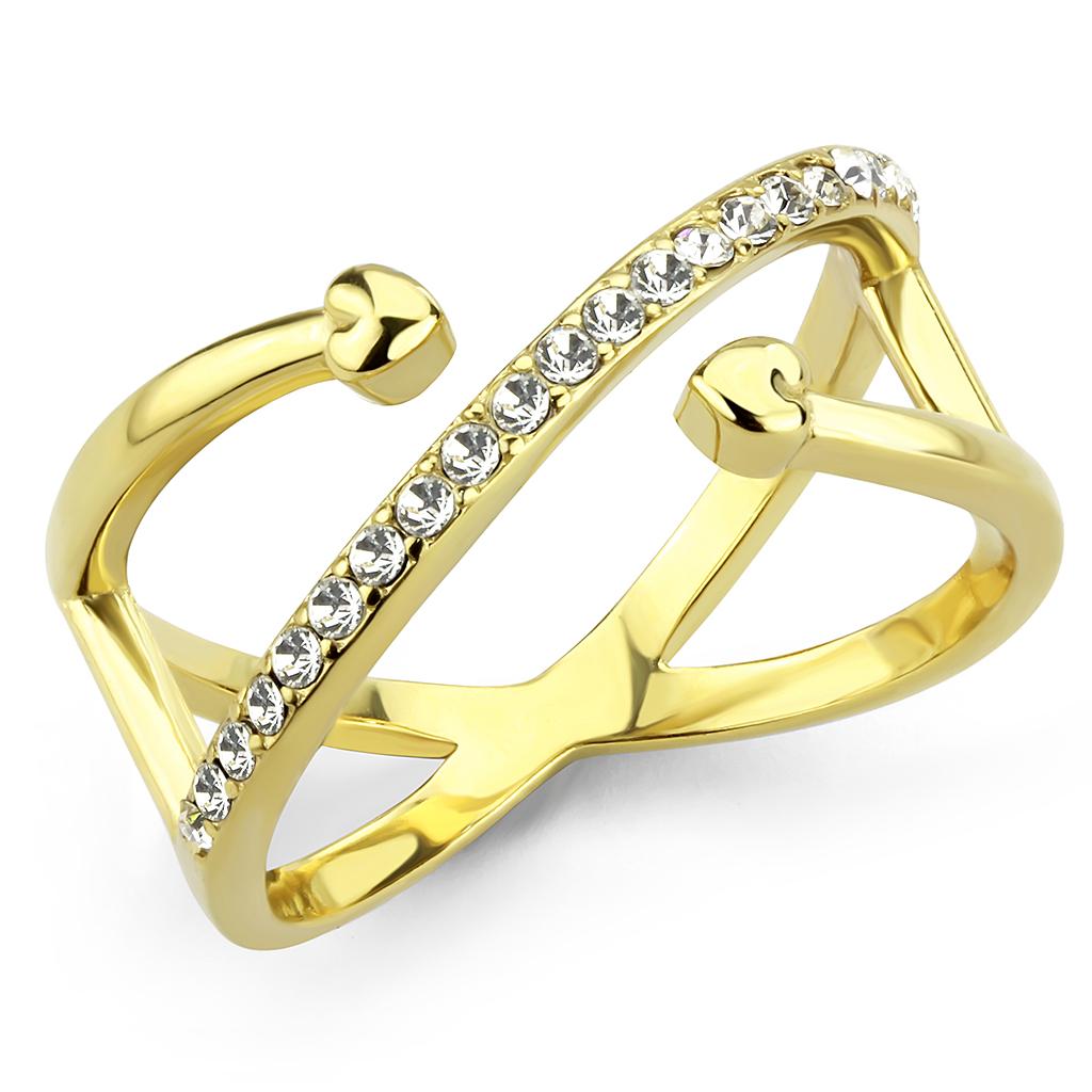 JCE3625 IP Gold(Ion Plating) Stainless Steel Ring with Top Grade Crystal  in Clear
