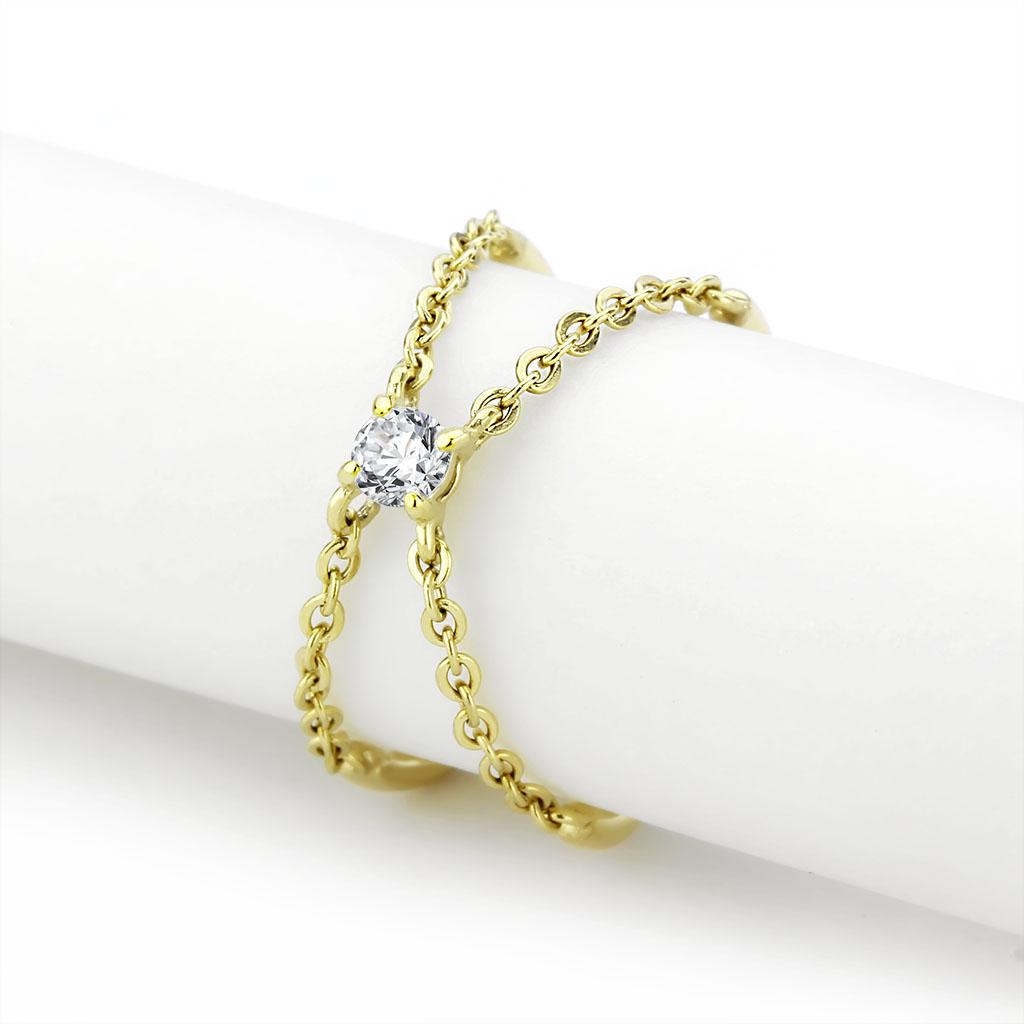 JCE3627 IP Gold(Ion Plating) Stainless Steel Ring with AAA Grade CZ  in Clear
