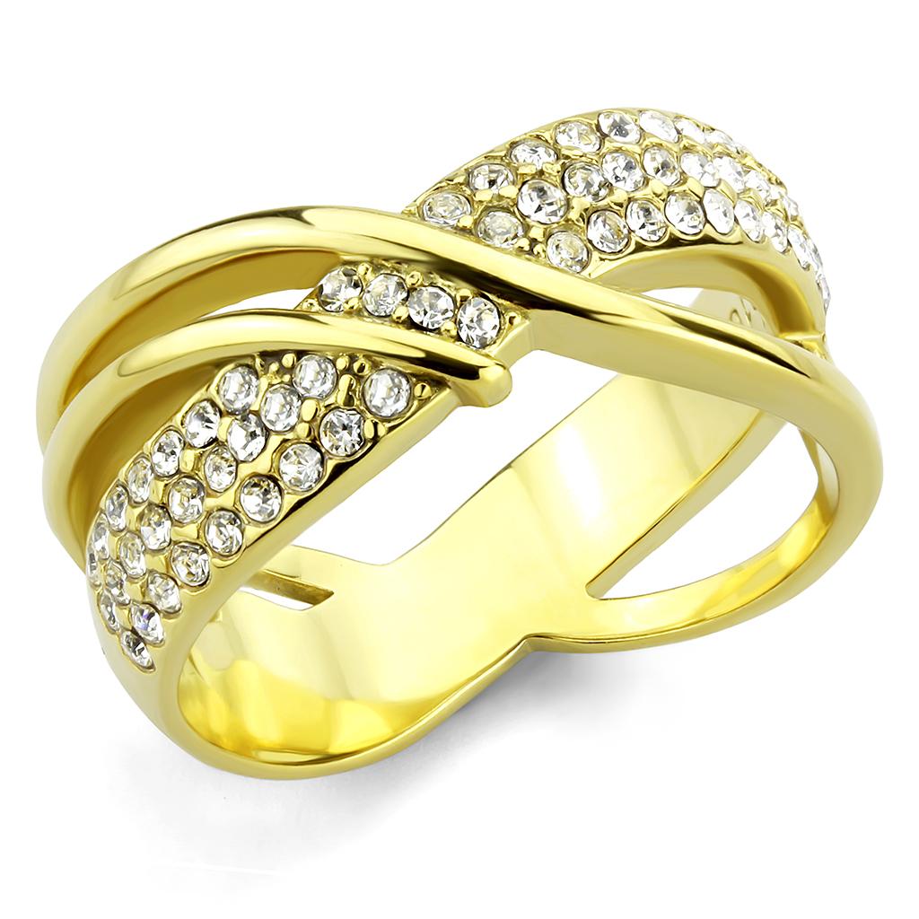JCE3632 IP Gold(Ion Plating) Stainless Steel Ring with Top Grade Crystal  in Clear