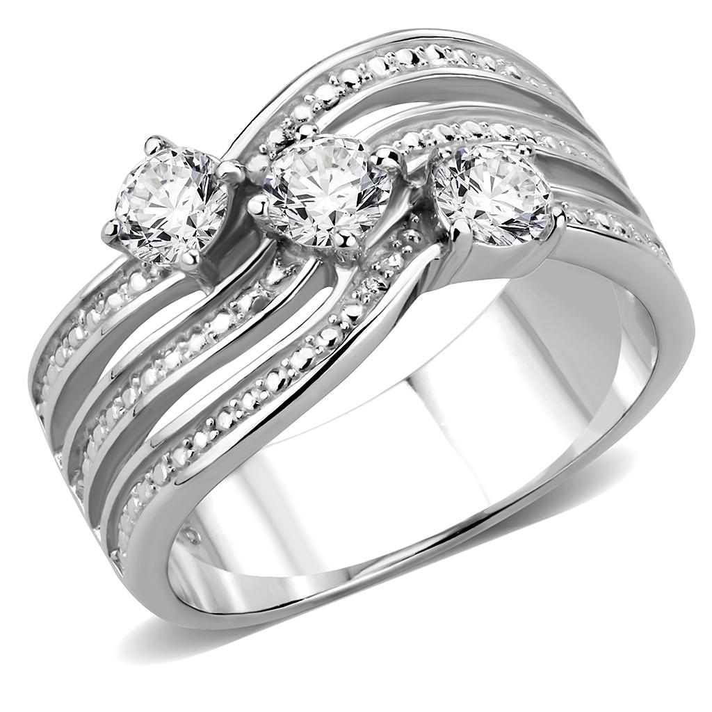 JCE3633 High polished (no plating) Stainless Steel Ring with AAA Grade CZ  in Clear