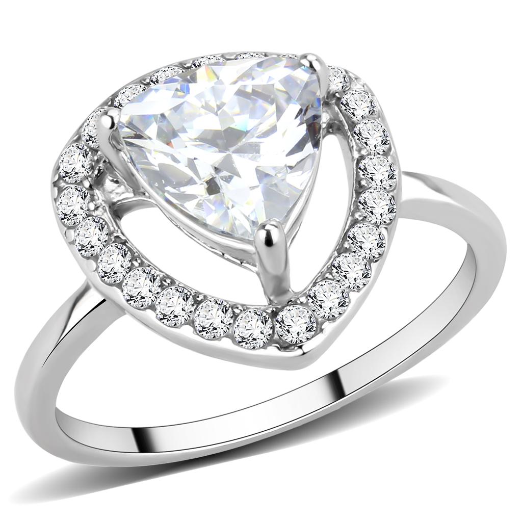 JCE3699 High polished (no plating) Stainless Steel Ring with AAA Grade CZ  in Clear