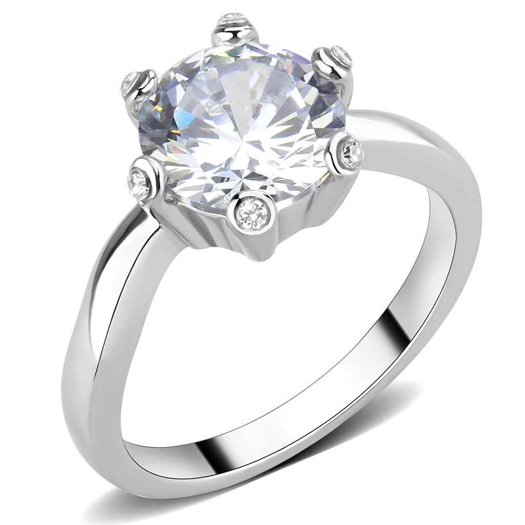 JCE3700 High polished (no plating) Stainless Steel Ring with AAA Grade CZ  in Clear
