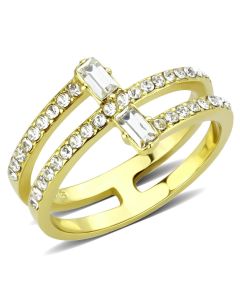 JCE3707 IP Gold(Ion Plating) Stainless Steel Ring with Top Grade Crystal  in Clear