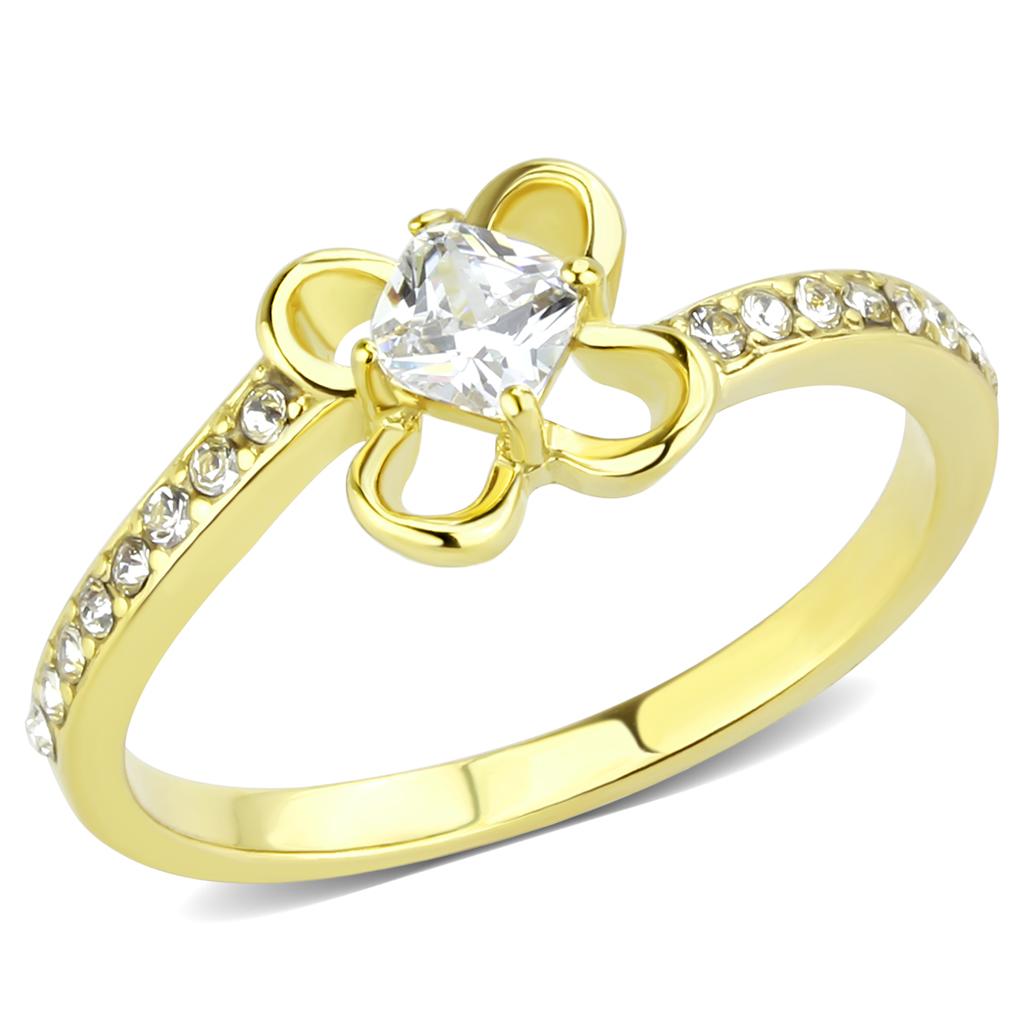 JCE3711 IP Gold(Ion Plating) Stainless Steel Ring with AAA Grade CZ  in Clear
