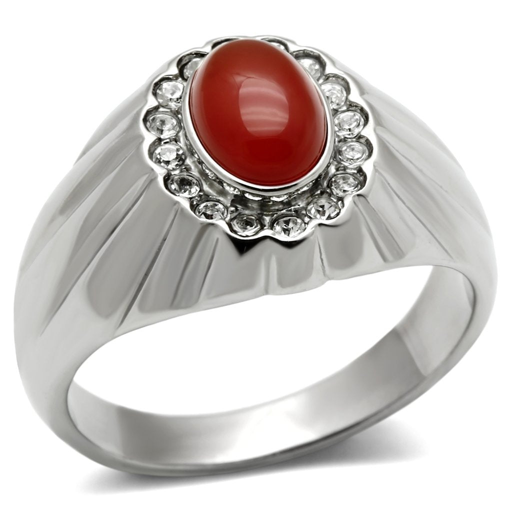 JCE372 High polished (no plating) Stainless Steel Ring with Semi-Precious Onyx in Siam
