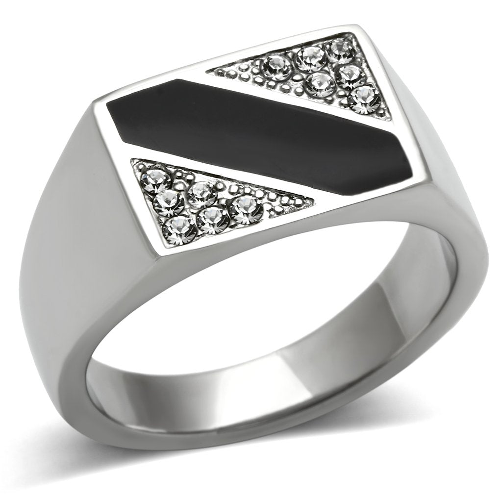 JCE387 High polished (no plating) Stainless Steel Ring with Top Grade Crystal  in Clear