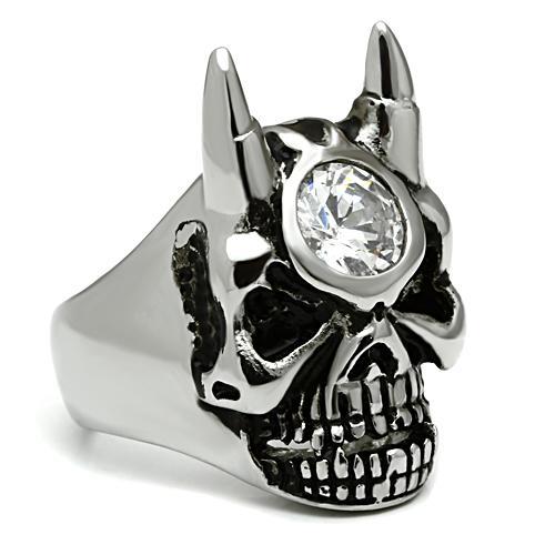 JCE465 High polished (no plating) Stainless Steel Ring with AAA Grade CZ  in Clear