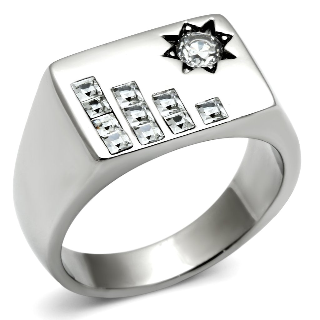 JCE481 High polished (no plating) Stainless Steel Ring with AAA Grade CZ  in Clear