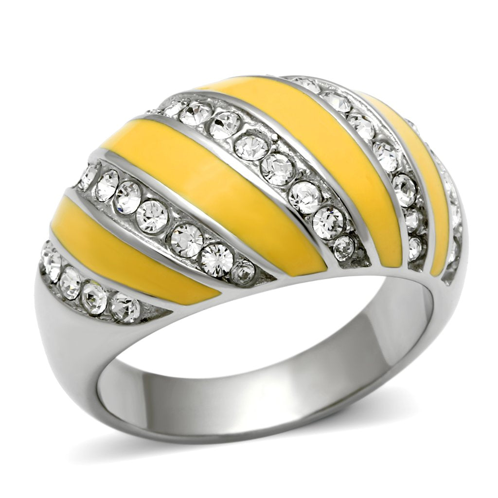 JCE506 High polished (no plating) Stainless Steel Ring with Top Grade Crystal  in Clear