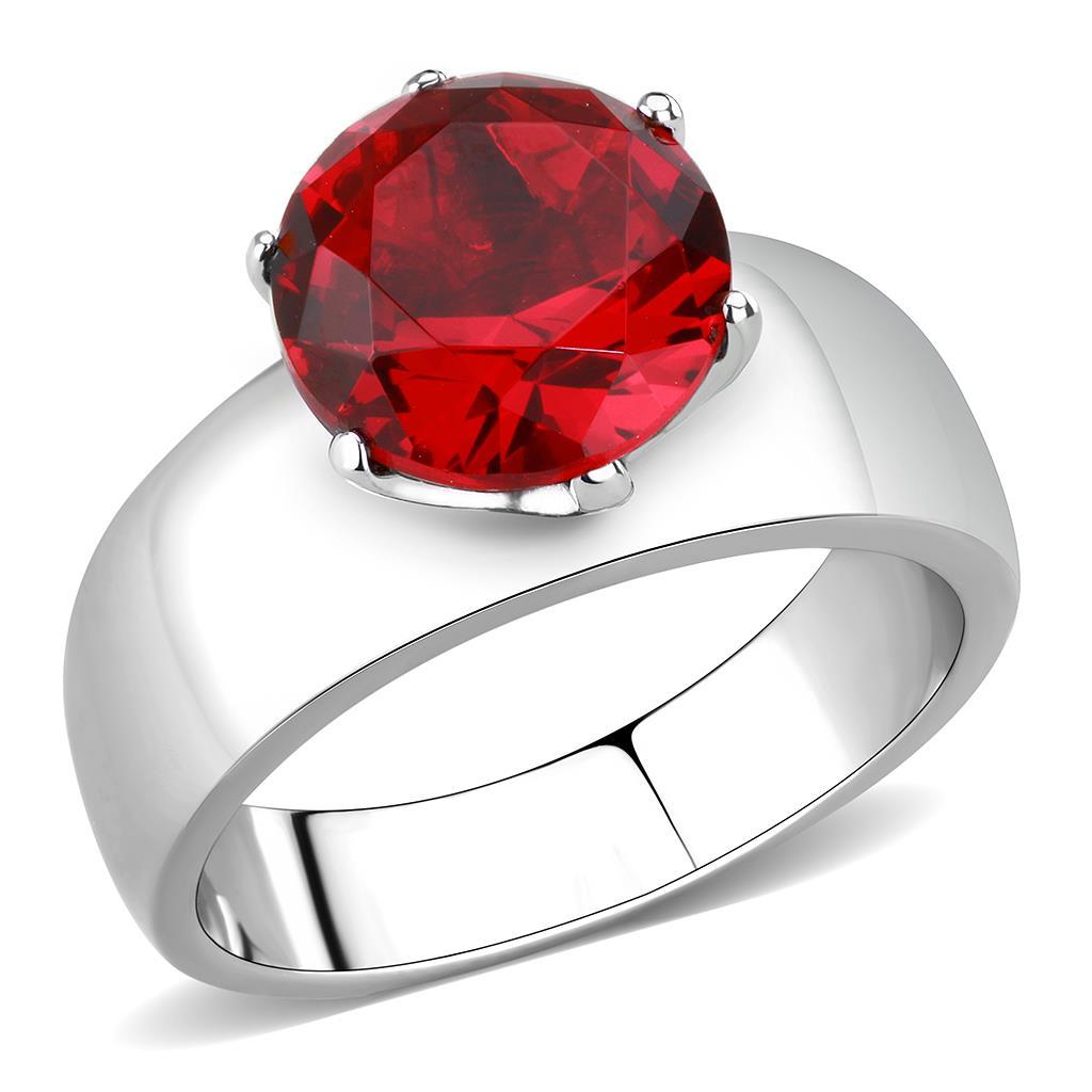 JCE52007 High polished (no plating) Stainless Steel Ring with Synthetic Synthetic Glass in Siam