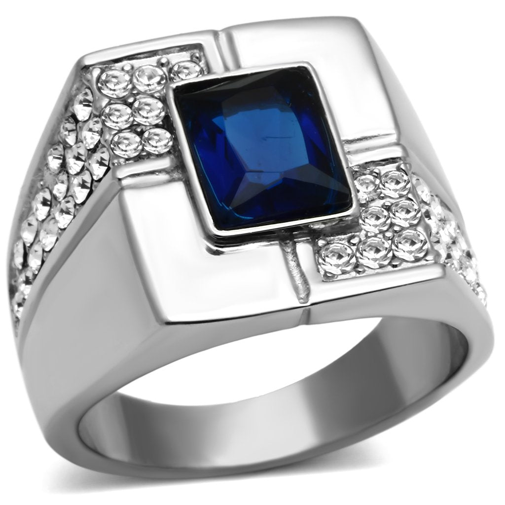 JCE587 High polished (no plating) Stainless Steel Ring with Synthetic Synthetic Glass in Montana