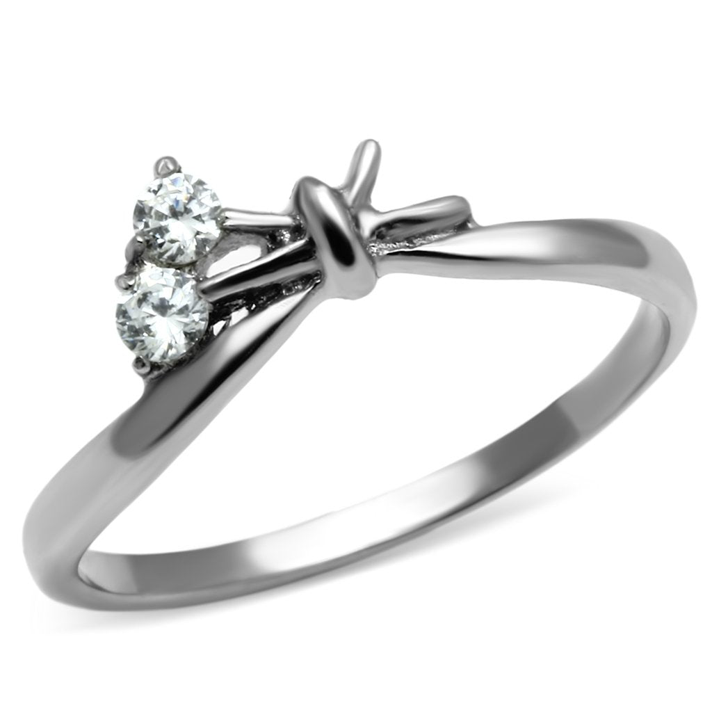 JCE627 High polished (no plating) Stainless Steel Ring with AAA Grade CZ  in Clear