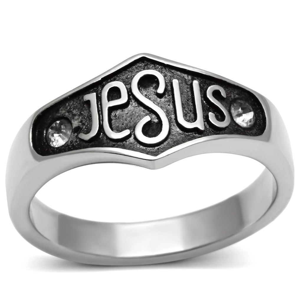 JCE631 High polished (no plating) Stainless Steel Ring with Top Grade Crystal  in Clear