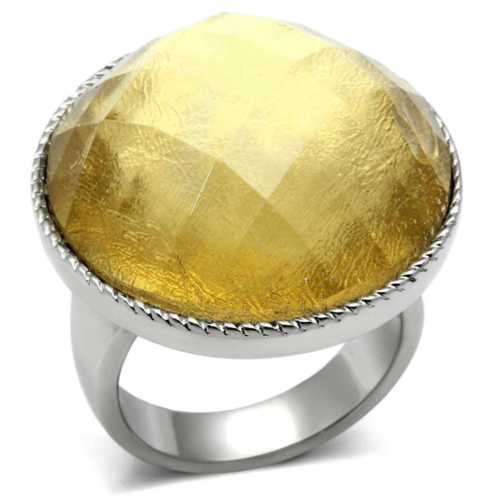 JCE638 High polished (no plating) Stainless Steel Ring with Synthetic Synthetic Stone in Topaz