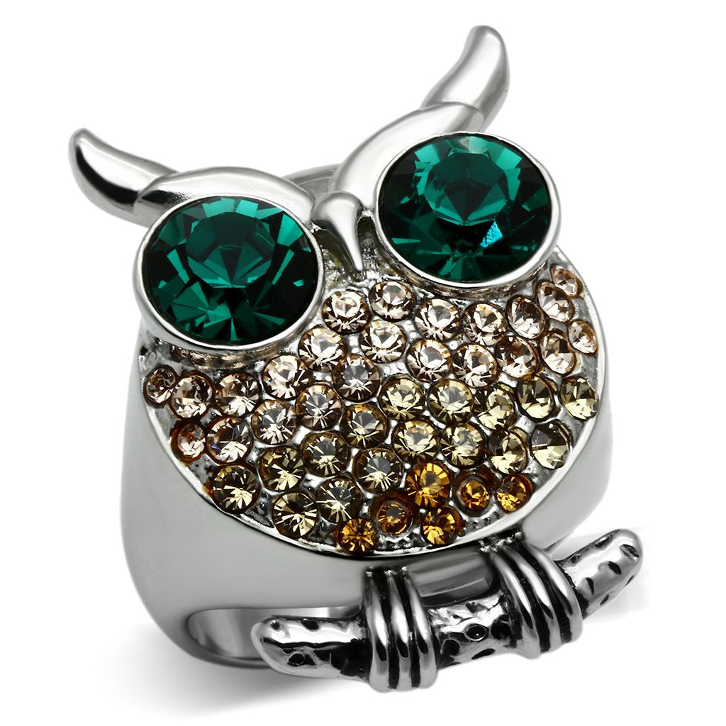 JCE656 High polished (no plating) Stainless Steel Ring with Top Grade Crystal  in Emerald