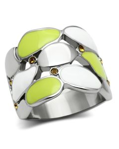 JCE693 High polished (no plating) Stainless Steel Ring with Top Grade Crystal  in Topaz