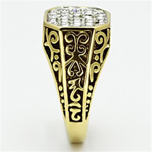 JCE757 Two-Tone IP Gold (Ion Plating) Stainless Steel Ring with Top Grade Crystal  in Clear