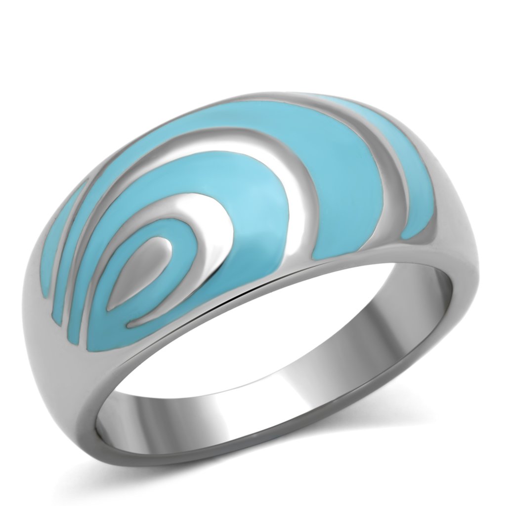 JCE804 High polished (no plating) Stainless Steel Ring with Epoxy  in Sea Blue