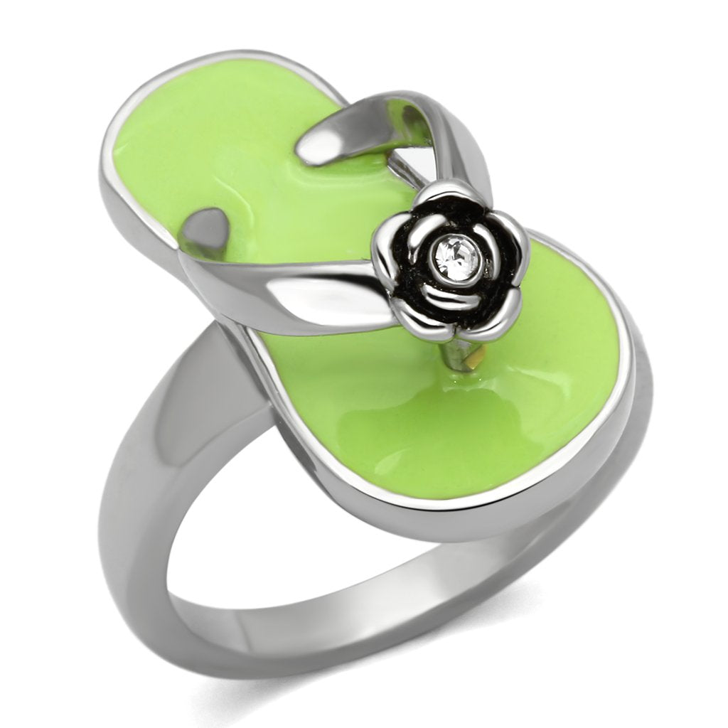 JCE814 High polished (no plating) Stainless Steel Ring with Top Grade Crystal  in Clear