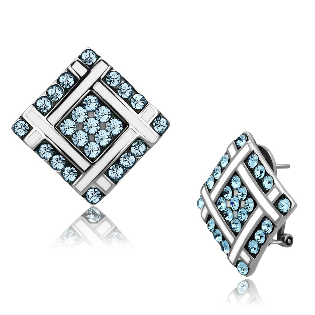 JCE850 High polished (no plating) Stainless Steel Earrings with Top Grade Crystal  in Sea Blue
