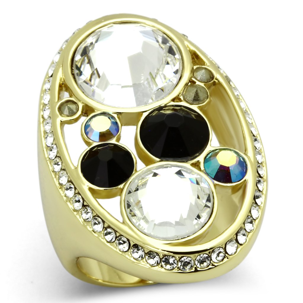JCE857 IP Gold(Ion Plating) Stainless Steel Ring with Top Grade Crystal  in Multi Color
