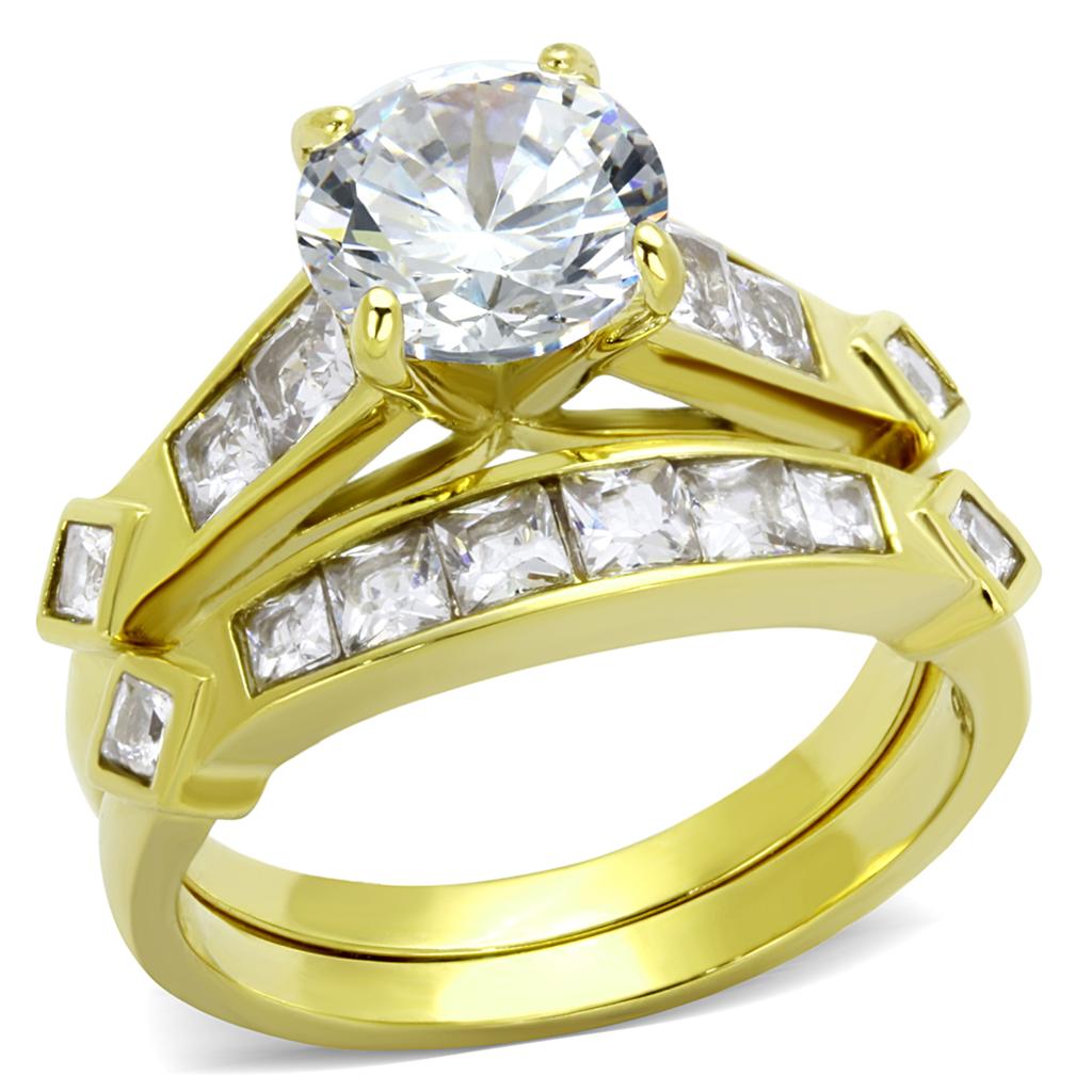JCE8X040 IP Gold(Ion Plating) Stainless Steel Ring with AAA Grade CZ  in Clear