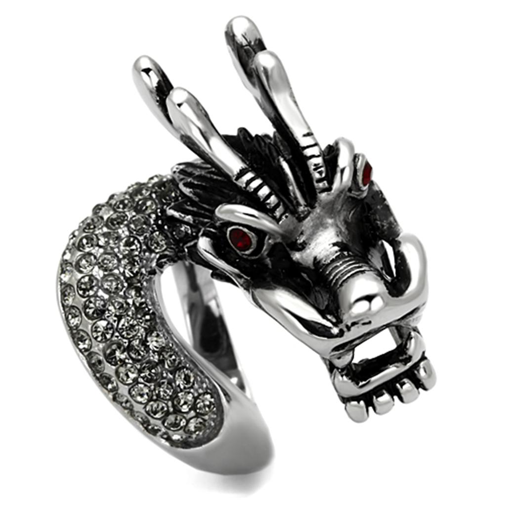 JCE934 High polished (no plating) Stainless Steel Ring with Top Grade Crystal  in Siam