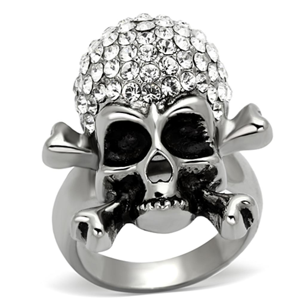 JCE935 High polished (no plating) Stainless Steel Ring with Top Grade Crystal  in Clear