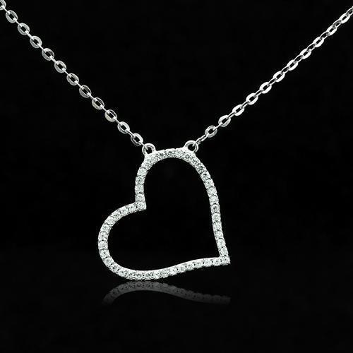 JCE039 Rhodium 925 Sterling Silver Chain Pendant with AAA Grade CZ in Clear