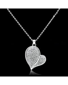 JCE048 Rhodium 925 Sterling Silver Chain Pendant with AAA Grade CZ in Clear