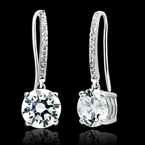 JCE052 Rhodium 925 Sterling Silver Earrings with AAA Grade CZ in Clear