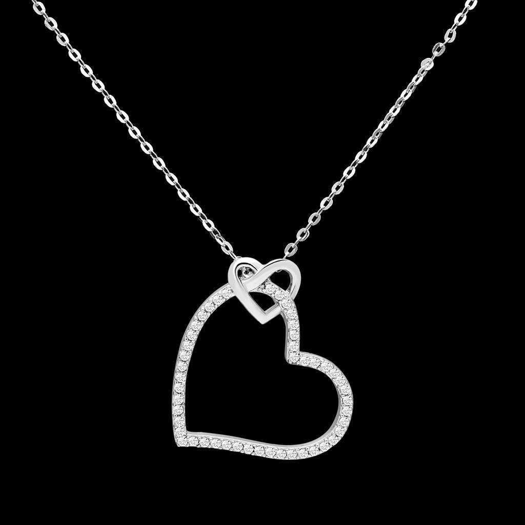 JCE060 Rhodium 925 Sterling Silver Necklace with AAA Grade CZ in Clear