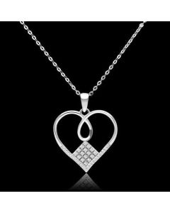 JCE062 Rhodium 925 Sterling Silver Necklace with AAA Grade CZ  in Clear