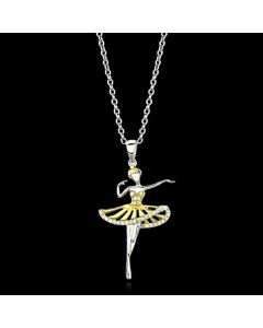 JCE156 Gold+Rhodium 925 Sterling Silver Chain Pendant with AAA Grade CZ in Topaz