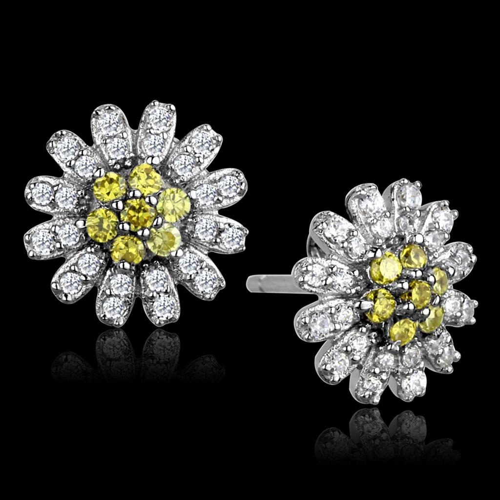 JCE286 Rhodium 925 Sterling Silver Earrings with AAA Grade CZ  in Topaz